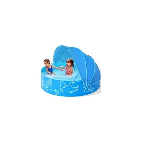 Beschattetes Planschbecken für Kinder: 119,4 cm großes, aufklappbares Babybecken mit Sonnenschutz für Sommer, Badespielzeug, Strand, Garten, blau, 119,4 cm (1/4)