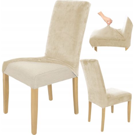 BEIGE KASCHMIR-SAMT ELASTISCHER STUHLBEZUG [10W-BKA]