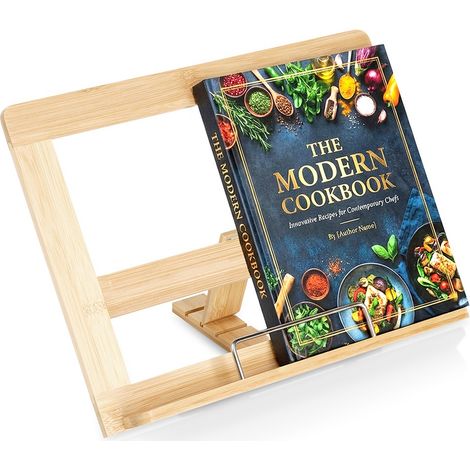 Soporte para libros de cocina de bambú, soporte ajustable para tablet. (1/5)