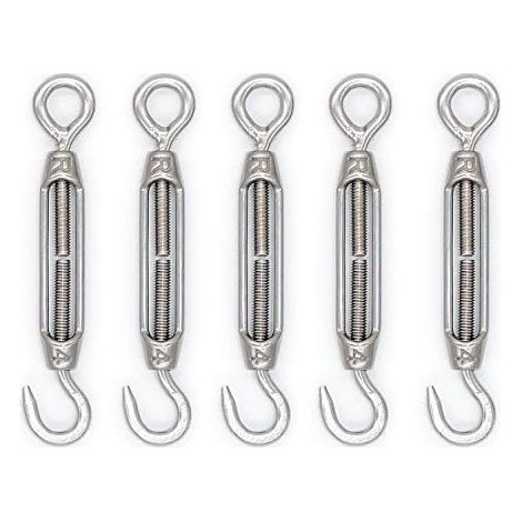 Tendeur Cable Crochet M4 (Crochet et Oeil), Tendeur Fil Acier/Tendeur Cable INOX en Acier Inoxydable 304 pour Fil a Linge, Cable Acier, Corde Acier - Lot De 5 (1/5)
