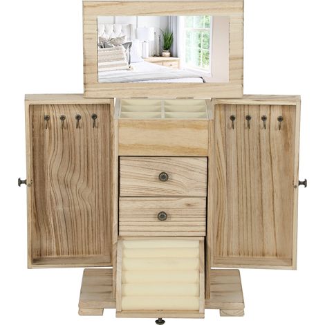 Portagioie 4 livelli 26.5 x 16 x 33.5 cm stoccaggio organizzato specchio integrato compatto classico decorativo in MDF marrone 210008057
