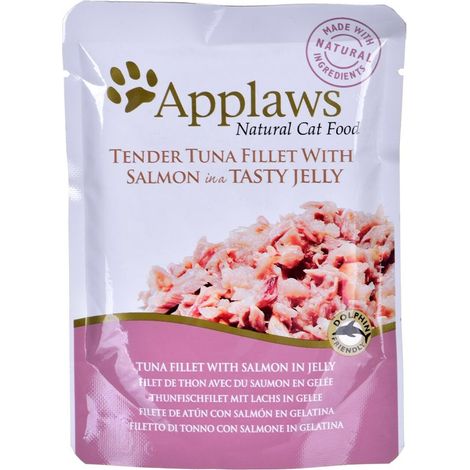 Applaws Premium Cibo umido per gatti in bustina, 100% tonno e salmone, 70 g (1/2)