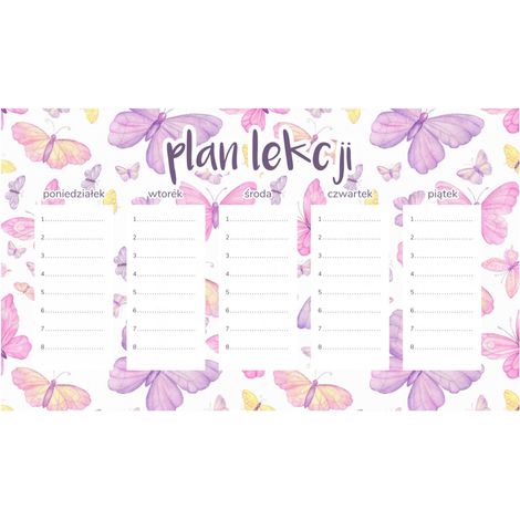 Piano di lezione magnetico Farfalle acquerello viola 30x17,5 cm