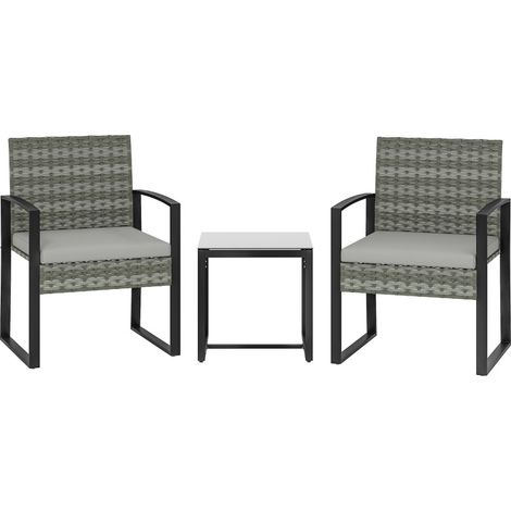 Set da giardino 3 pezzi in rattan sintetico grigio chiaro con 2 poltrone (1/5)
