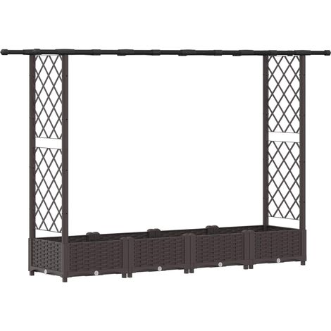 Fioriera da giardino Letto Rialzato con Griglia e Tetto Marrone 203 x 40 x 121 cm PP (1/5)
