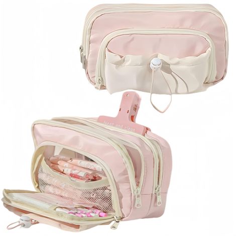Astuccio portapenne, grande portapenne, ampia apertura, grazioso ed elegante astuccio con chiusura a coulisse (rosa fragola)