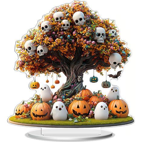 Décoration Halloween SCB1181 Citrouille Fantôme Crâne Arbre 2D en Acrylique 18,5x20 cm pour Maison Salon Bureau (1/4)