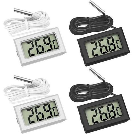 (1 mètre noir, 2 unités de chaque couleur pour 1 mètre blanc) Mini thermomètre numérique LCD avec sonde de température pour réfrigérateur, congélateur et climatiseur (1/5)