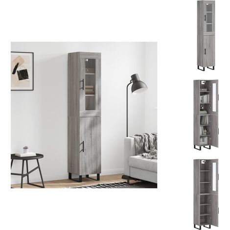 Highboard Grau Sonoma 34,5x34x180 cm Holzwerkstoff - Hängeschrank - Regal - Wohnraumgestaltung - Aufbewahrungslösung - Sideboard (1/5)