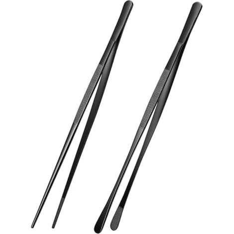 Pince de cuisine 2 pièces, 30 cm antidérapante, acier inoxydable, pour BBQ, friture, salade, fondue, friteuse à air, noir - tête droite + tête ronde (1/5)