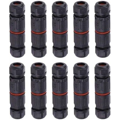 Pack of 10 IP68 waterproof electrical cable connectors, 3-pin waterproof plugs for outdoor sockets, waterproof wire connectors (1/4)