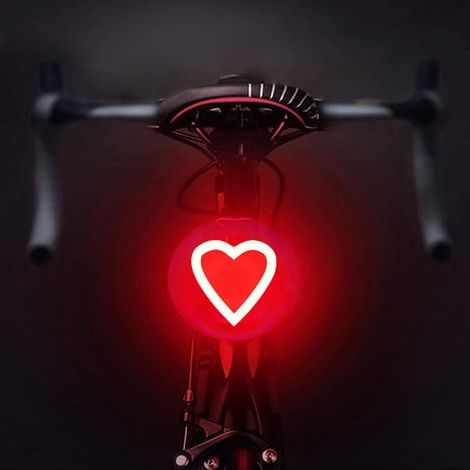 Fanale posteriore a LED ricaricabile per bicicletta, luce di sicurezza per la guida notturna, grazioso accessorio per bicicletta, fanale posteriore luminoso a forma di cuore. (1/5)