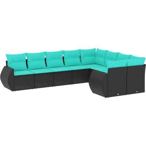 Maison Exclusive - 9-teiliges Gartensofa-Set mit Kissen, schwarze (1/5)