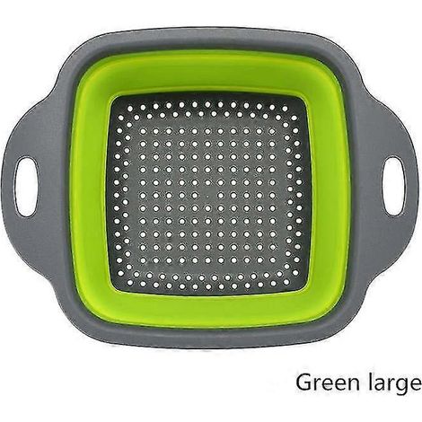 Faltbarer Silikon-Abtropfkorb, Küchenhelfer, Wasserfilter, Obst- und Gemüsekorb, quadratischer Organizer, Aufbewahrung – grün, große Größe