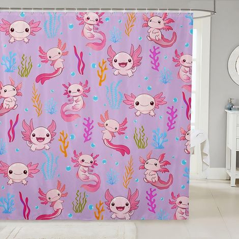 Rideau Douche 180x210cm Axolotl Rideaux de Douche Faune Monde sous Marin Rideau de Baignoire Salamandre Faune Dessin Animé Rideaux Salle de Bain Algue Corail - 180L X 210H cm (1 Panneaux) (1/5)