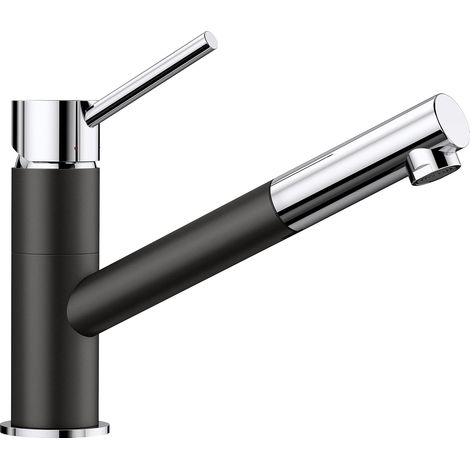 1 robinet de cuisine, monocommande, bec pivotant 360°, finition noir/chrome, haute pression, pour petit évier (1/5)