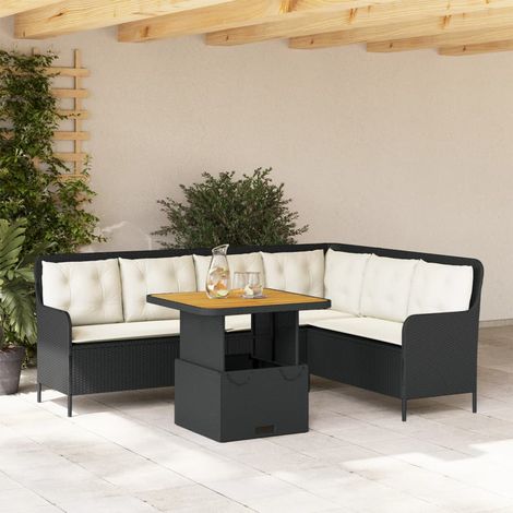 2-tlg. Garten-Sofagarnitur mit Auflagen Schwarz Poly Rattan (1/5)