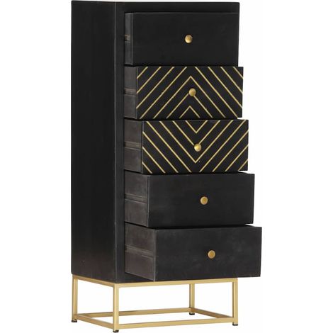 Maison Exclusive - Cassettiera Nero e Oro 45x30x105 cm in Legno Massello di Mango (1/5)