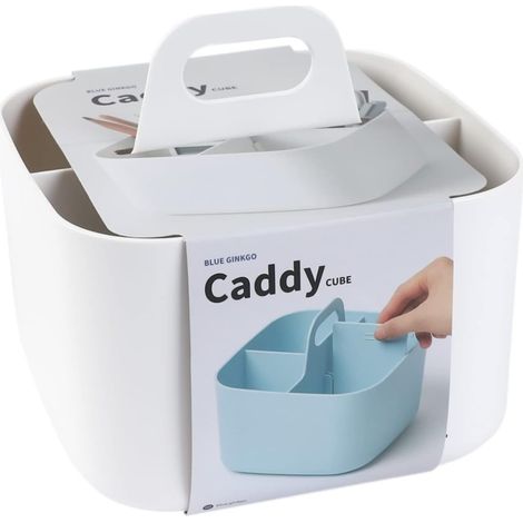 1 - Organisateur Empilable - Caddy De Rangement - Avec Séparation Amovible Et Poignée Intégrée - Pour Salle De Bain Bureau Ou Loisirs Créatifs - Blanc - 16,5x16,5x15cm