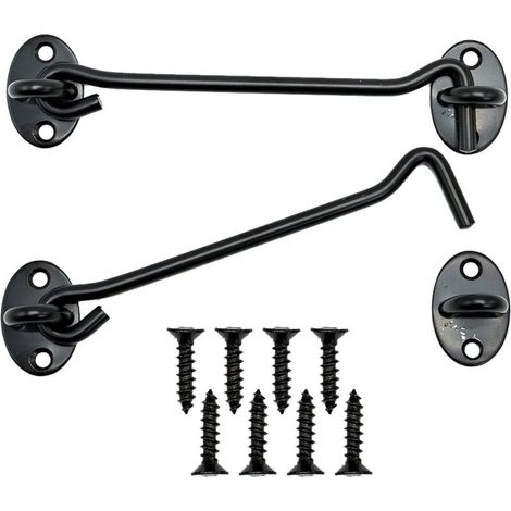2 Pcs Door Hook Catch, Black Stainless Steel Door Hook Lock, with Mounting Screws, for Window, Barn Door, Shed Door, Garage Door (2 pcs 15cm) (1/5)