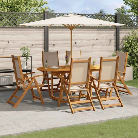 Juego comedor de jardín 7 pzas madera maciza acacia y textileno