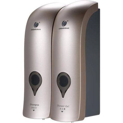 Set of 2 Manual Soap Dispensers 300 ML, Liquid Soap Dispenser, Wall Mounted, No Drilling Required, Double Head, Shampoo Dispenser, for Bathroom, Gold (1/5)