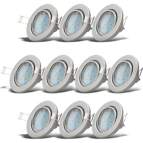 Einbauspot 10er Set 68mm Lochmaß - GU10, 3W, 250lm, LED, warmweiß, matt-nickel