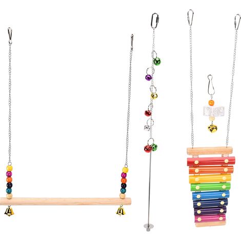 Ensemble de 3 jouets pour poules : xylophone, balançoire, fourchette à fruits, jouet pour poulailler. (1/5)