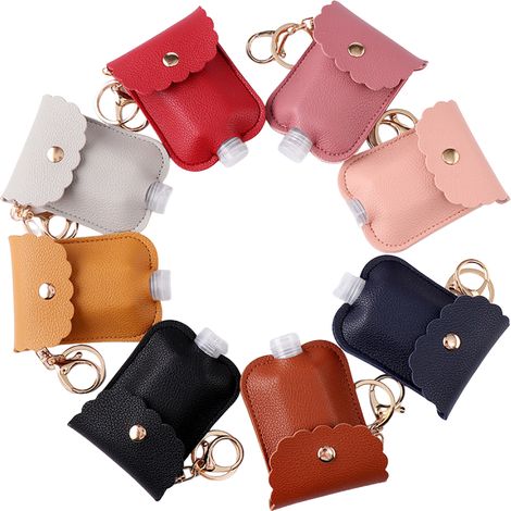 Ensemble de 8 mini flacons de gel hydroalcoolique vides pour le voyage, avec porte-clés en cuir PU, flacons à clapet étanches et souples, parfaits pour les activités de plein air, l'école, le travail (1/5)