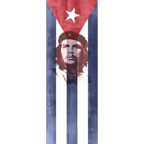 Papier peint panoramique vintage revolution cuba | Tapisserie panoramique salon drapeau | Papier peint panoramique bleu, blanc et rouge - 280 x 100 cm (1 pièce) (1/2)