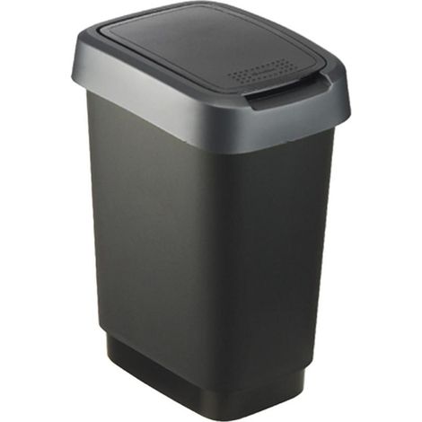 Rotho Swingeimer Twist 10 l schwarz/dunkelsilber Abfalleimer Mülleimer (1/5)