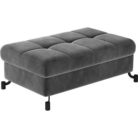 Pouf velours matelassé avec coffre de rangement LORI-Gris foncé (1/4)