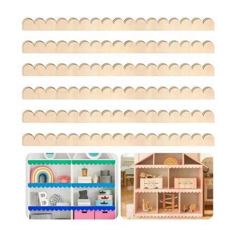 Kindfiber OÜ-Moulures Festonnées en Bois Brut 20 Pcs Moulure Décorative en Bois à Bords Festonnés 40 x 4 cm Garnitures Décoratives en Garniture (1/5)