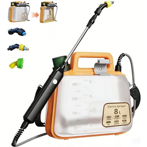 Pulvérisateur électrique 8L, pulvérisateur à épaule à batterie, avec perche télescopique et 3 buses, pour la désinfection et l'arrosage, etc. (1/5)