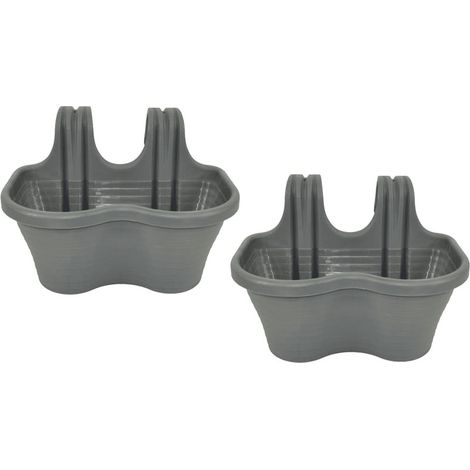 KIT 2 PZ FIORIERA 2 POSTI BALCONE BALCONIERA PLASTICA GRIGIO CM 37x28x25 H 591d