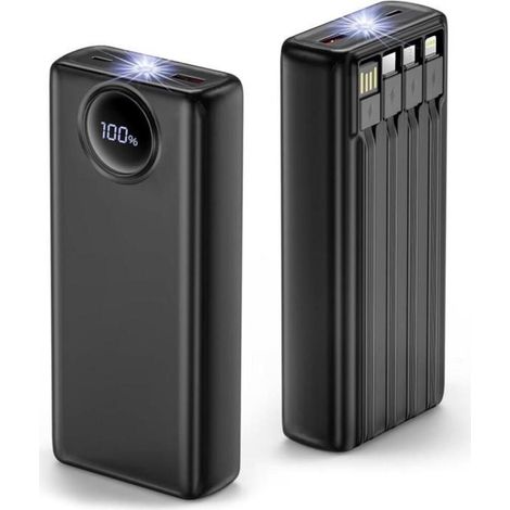 Batterie Externe 20000mAh- 22.5W Power Bank Charge Rapide avec 4 Câbles Intégrés- 6 Sorties et 4 Entrées- Affichage LED (1/5)