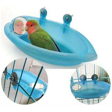 Oiseau Baignoire Bol Bassin Suspendu Birdbath Jouet Pet Perroquet Budgie Perruche Perruche Cockatiel Cage Douche Alimentation Nourrisseur avec Miroir (1/4)