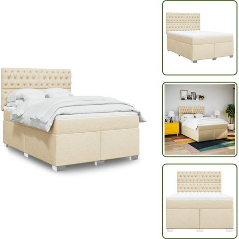 Sommier à lattes de lit avec matelas Crème 140x190 cm Tissu - Sommier À Lattes De Lit - Sommiers À Lattes De Lit - Lit - Meuble De Chambre À Coucher (1/5)