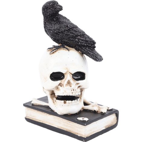 Figurine Squelette Détaillée Résine Résistante Décor Halloween Effrayant Corbeau sur Crâne (1/5)