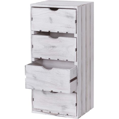 [NON UTILIZZATO] Comodino cassettiera country shabby vintage decorativa HHG-519 legno 4 cassetti bianco