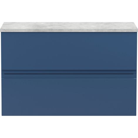 Hudson Reed Urban Wall Hung 2-Drawer Vanity Unit with Ballato Grey Worktop 800mm Wide - Satin Blue (1/5)