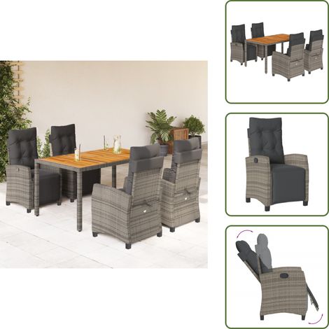 Mesa de jardín - vidaXL Set comedor de jardín 5 piezas con cojines ratán sintético gris - Cojines para sillas