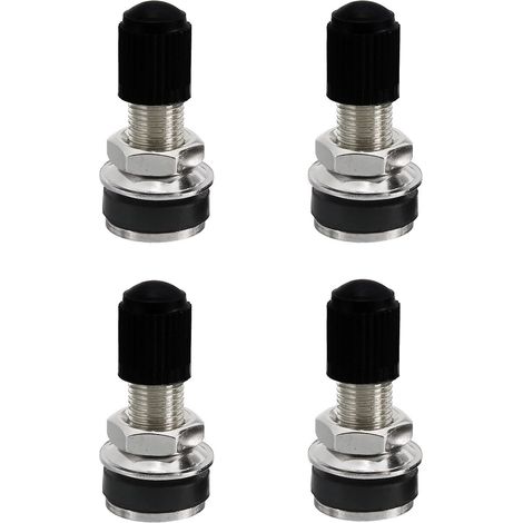 Lot de 4 valves de pneu de voiture, valves de jante avec bouchons anti-poussière, valve tubeless, valves universelles pour voitures, motos, vélos, noir et argent (1/5)