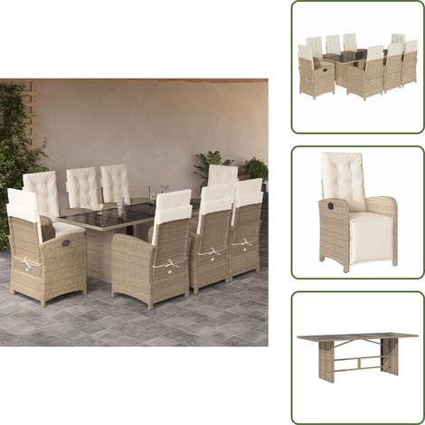 Mesa de jardín - vidaXL Set comedor de jardín 9 pzas con cojines ratán sintético beige - Muebles de exterior