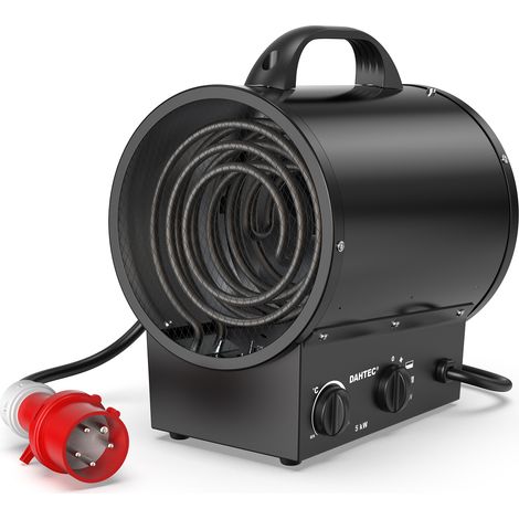 DAHTEC Tragbarer Industrieheizer 5000W SCHWARZ - Gebläseheizer mit Griff, Thermostat & Überhitzungsschutz - Für Garage, Zuhause, Bau