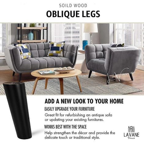 Quatre pieds de rechange coniques en bois massif de noyer avec plaque de montage, compatibles avec les canapés, les armoires, les supports TV, etc., couleur noyer, 8-20 cm. (1/5)