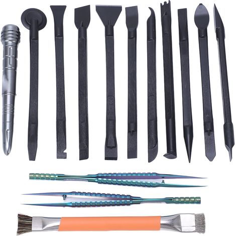 14 Pcs Electronics Repair Tool Kit Spudger Screen Breaker Brush Straight Bend Tweezers Set for Mobile Phone PCB Solder