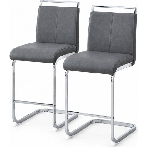 Set di 2 sgabelli da bar grigi in PU e metallo, stile nordico (1/5)
