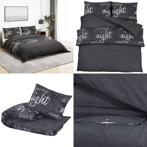 Bettwäsche-Set Schwarz 200x200 cm Baumwolle - Bettsachen - Bettwäsche - Baumwollbettwäsche - Schwarz - Doppelbett - Home & Living (1/5)