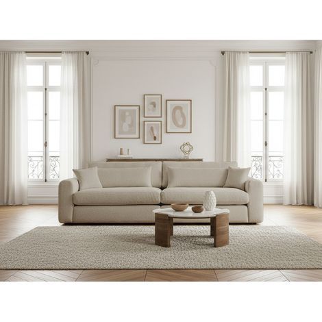 BOBOCHIC - Canapé droit fixe 3 places BELMONT tissu bouclette   Beige
